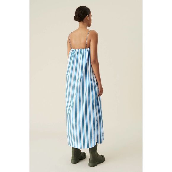Ganni Blue and White Striped Midi Dress - Picture 5 of 14
